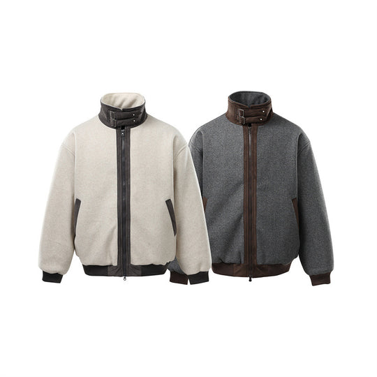 Herren Kurz geschnittener Boxy-Bomber aus Wollmix mit hohem Schnallenkragen und Veloursbesatz Shop Nory