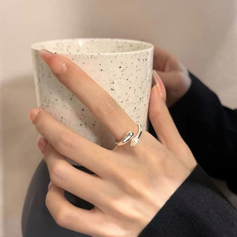 Damen Offener Ring mit eleganter Perle und modernem Design Shop Nory