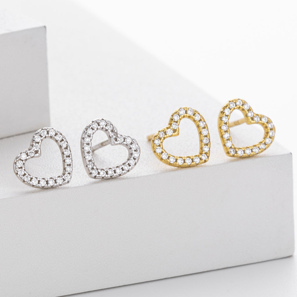 Damen Ohrstecker in Herzform mit luxuriösem Zirkonbesatz aus 925 Sterling Silber Shop Nory