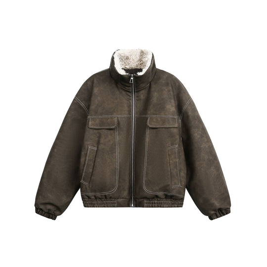 Herren Boxy Veloursleder‑Optik Blouson mit Teddyfutter und hohem Kragen Shop Nory