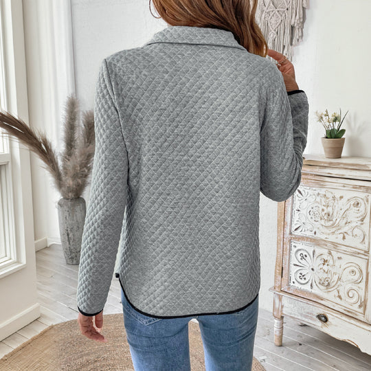 Damen Gepolsterter gesteppter Pullover mit Halbreißverschluss und Kängurutasche Shop Nory