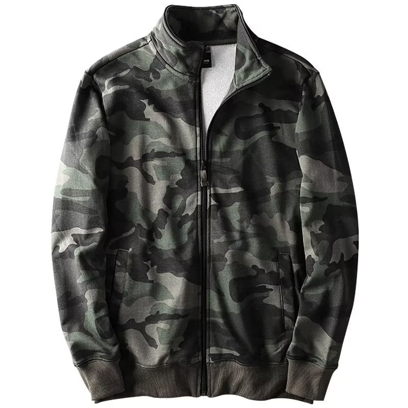 Herren Camouflage Baumwoll‑Fleece‑Zipjacke mit Stehkragen und Rippbündchen Shop Nory