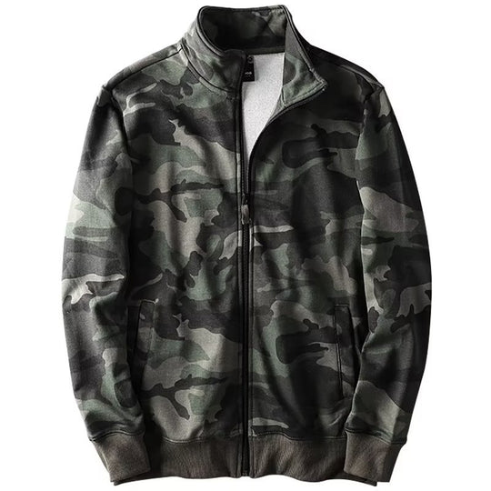 Herren Camouflage Baumwoll‑Fleece‑Zipjacke mit Stehkragen und Rippbündchen Shop Nory