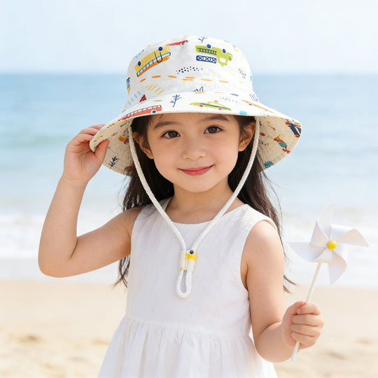 Unisex nan Kinder-Sonnenhut mit Wendemotiv, Kinnband und hohem UV-Schutz  Shopnory
