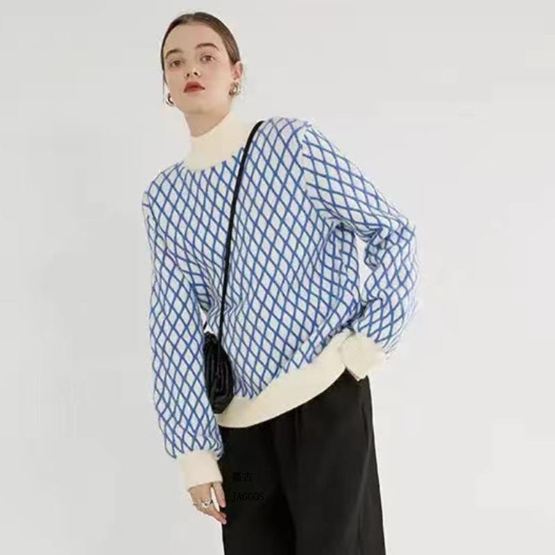 Damen Oversize Strickpullover mit Rautenmuster und Stehkragen Shop Nory