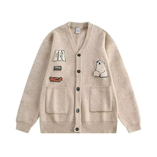 Damen Gemütliche Strickjacke mit bunten Applikationen Shop Nory