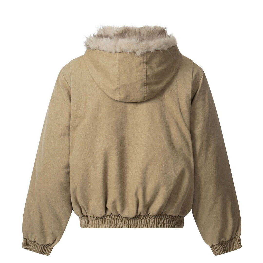 Herren Canvas-Bomberjacke mit abnehmbarer Kunstfellkapuze und elastischem Saum Shop Nory