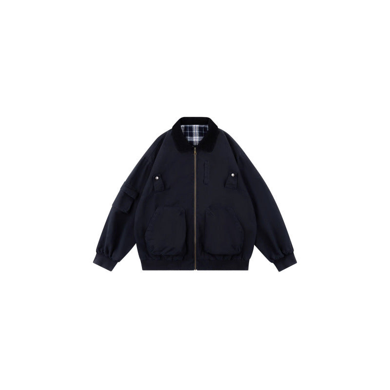 Unisex Oversize-Blouson im Workwear-Stil mit Cordkragen und kariert gefüttertem Innenfutter Shop Nory