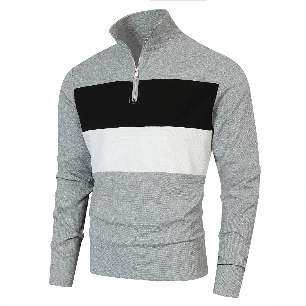 Herren Halbzip-Pullover mit Stehkragen, breitem Blockstreifen und fein gerippter Struktur Shop Nory