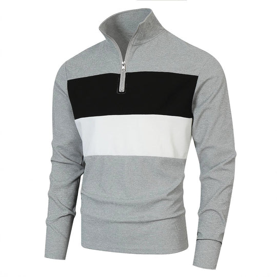 Herren Halbzip-Pullover mit Stehkragen, breitem Blockstreifen und fein gerippter Struktur Shop Nory