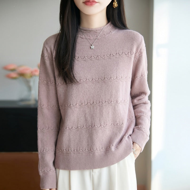Damen Leichter Ajourstrick-Pullover mit kurzem Stehkragen und feinem Rippsaum Shop Nory