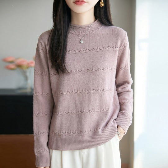 Damen Leichter Ajourstrick-Pullover mit kurzem Stehkragen und feinem Rippsaum Shop Nory
