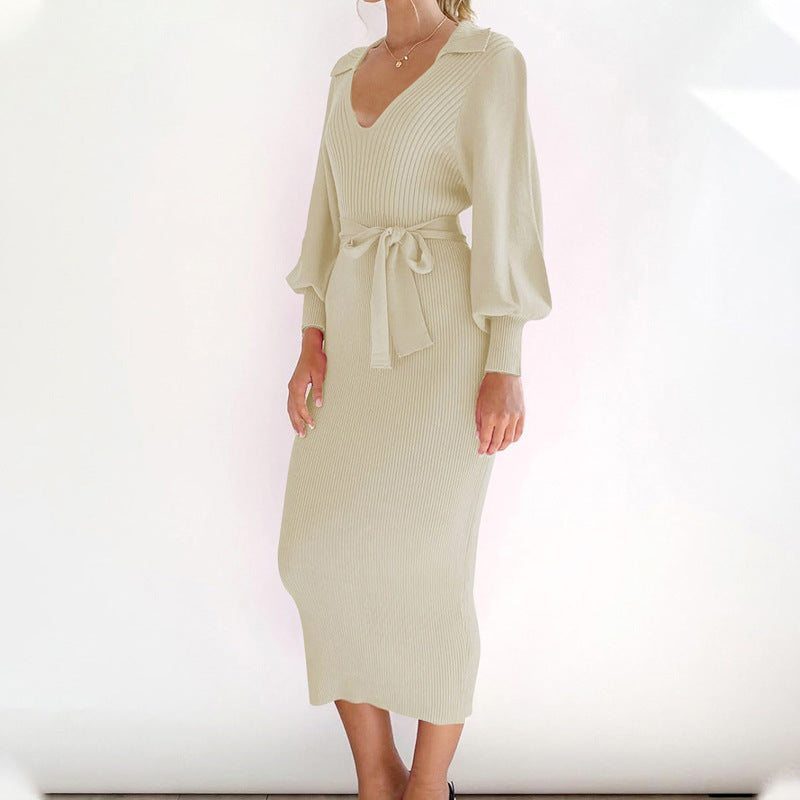 Damen Elegantes Strickkleid mit Taillengürtel Shop Nory
