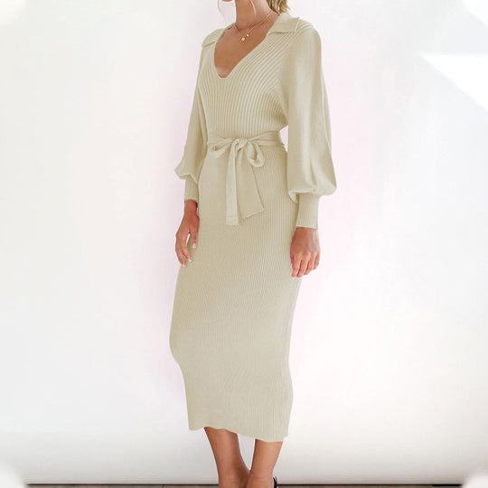 Damen Elegantes Strickkleid mit Taillengürtel Shop Nory