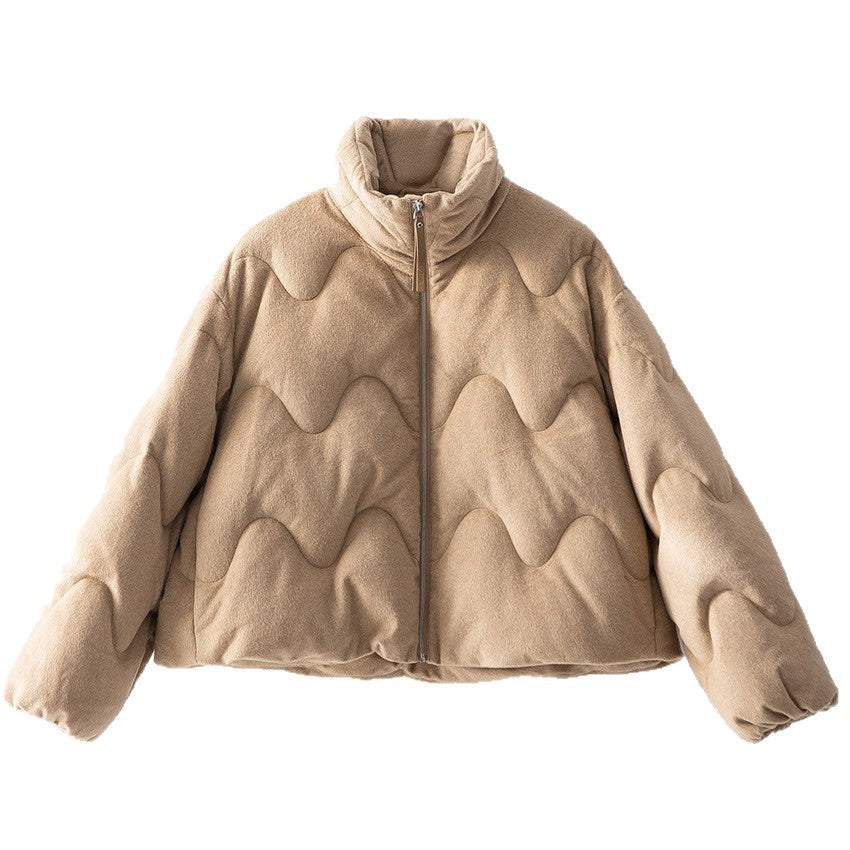 Damen Kurze gesteppte Jacke mit Wellensteppung, hohem Stehkragen und Boxy-Silhouette Shop Nory