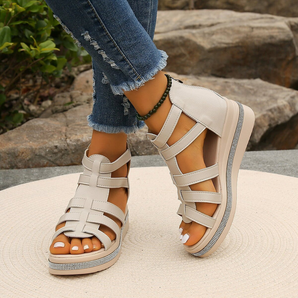 Damen Wedge-Sandalen mit komfortablem Fußbett und dekorativem Riemendesign Shopnory