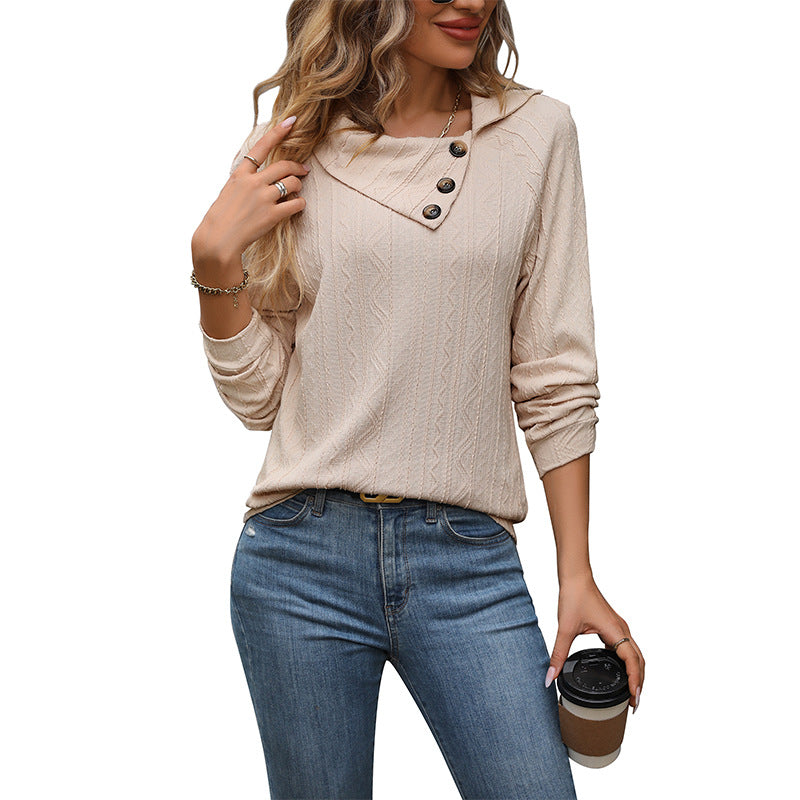 Damen Feiner Strickpullover mit asymmetrischem Knopfkragen und Zopfmuster Shop Nory