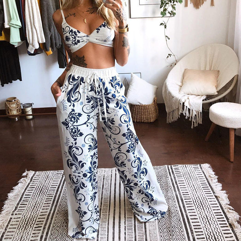 Damen luftiges Set mit floralem Print und elastischem Bund
