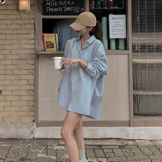 Damen Leichtes Oversize-Popeline Hemdshirt-Minikleid mit kastiger Silhouette und weiten Manschetten Shop Nory