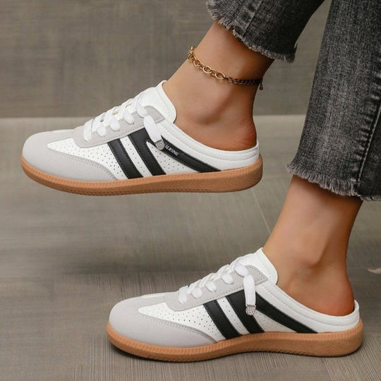 Damen Offene Sneaker‑Mules im Retro‑Tennisstil mit Gummisohle Shop Nory