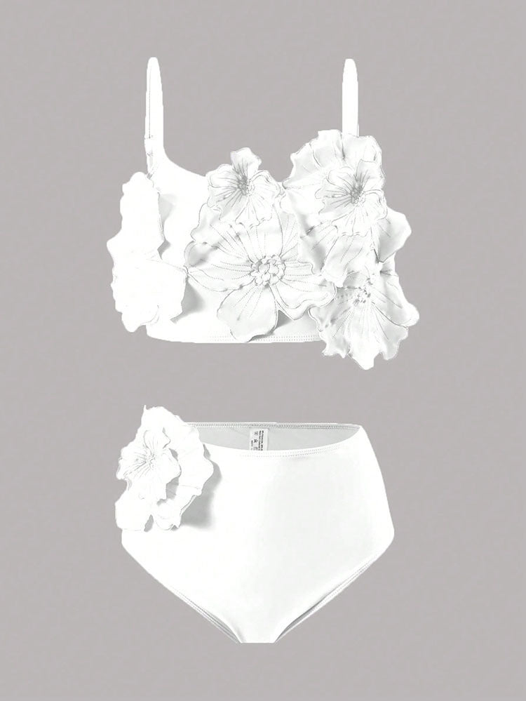 Damen Bikini-Set mit floralem 3D-Design und hochgeschnittenem Unterteil