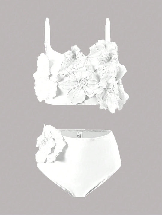Damen Bikini-Set mit floralem 3D-Design und hochgeschnittenem Unterteil