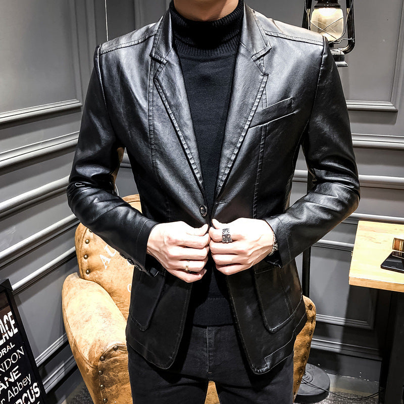 Herren Kunstleder-Sakko im Slim-Fit mit Brustleistentasche und aufgesetzten Pattentaschen Shop Nory