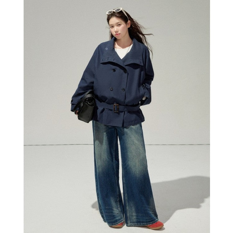 Damen Kurztrenchcoat mit taillierendem Gürtel und doppeltreiher Knopfleiste Shop Nory
