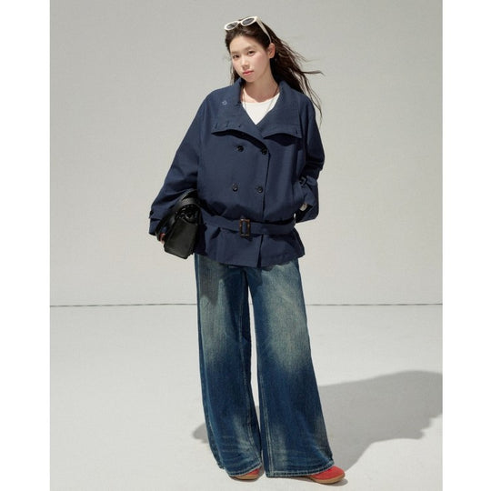 Damen Kurztrenchcoat mit taillierendem Gürtel und doppeltreiher Knopfleiste Shop Nory