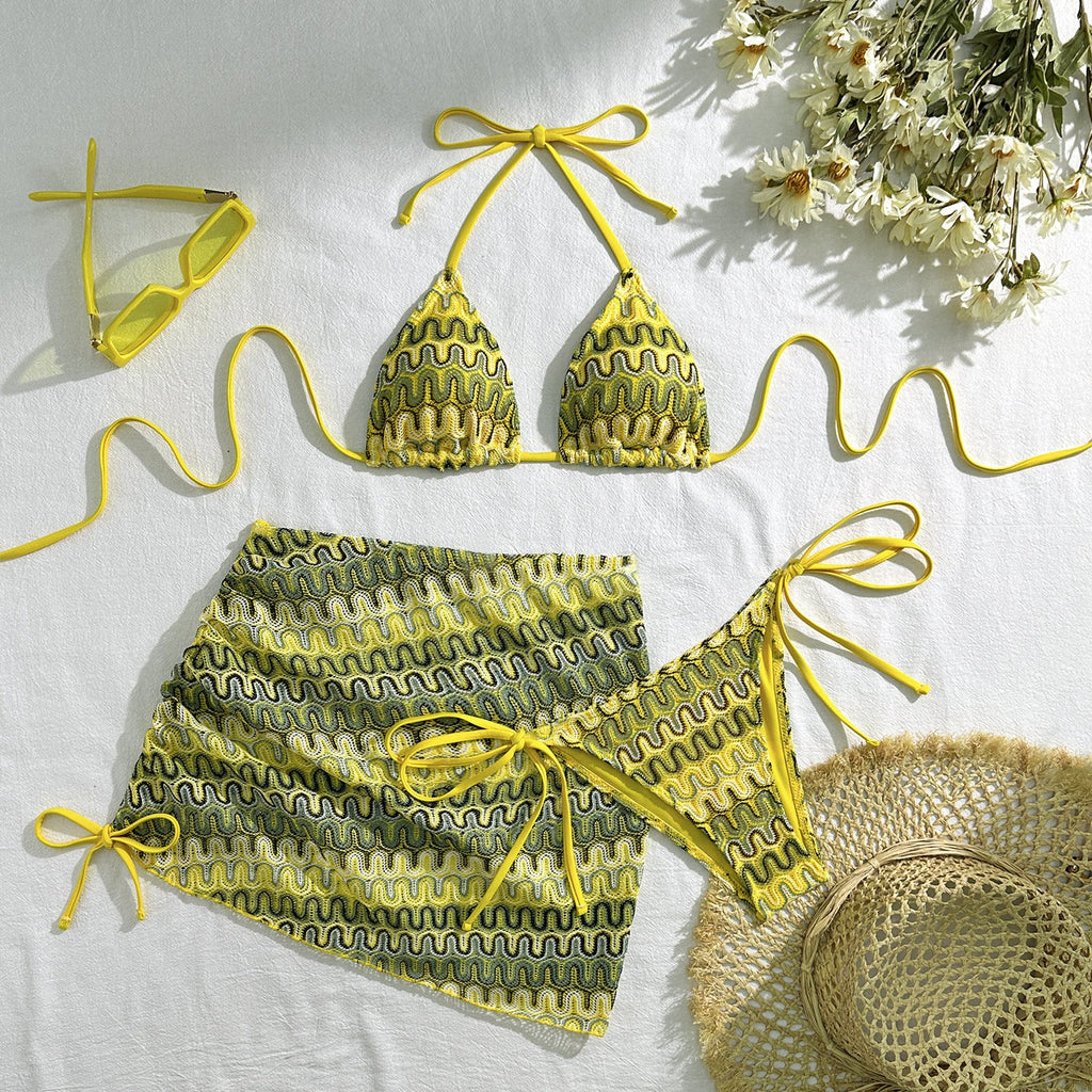 Damen Triangel-Bikini-Set mit verspieltem Wickelrock Shopnory