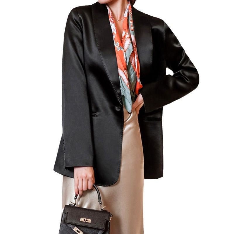 Damen Eleganter Satin Blazer Shop Nory