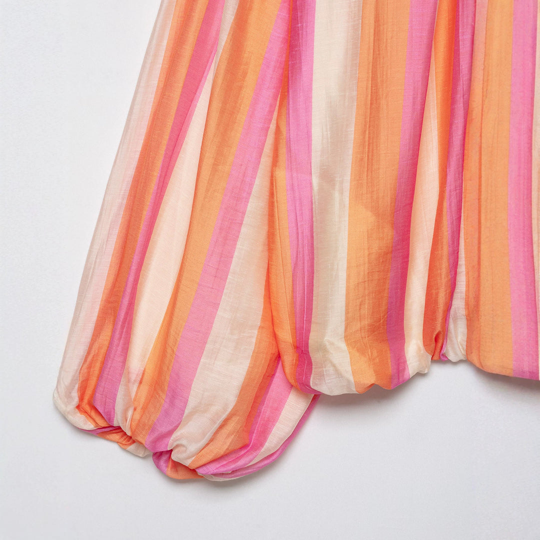 Damen Leichte gestreifte Cropped-Bomberjacke aus transparentem Crêpe mit Ballonärmeln Shop Nory
