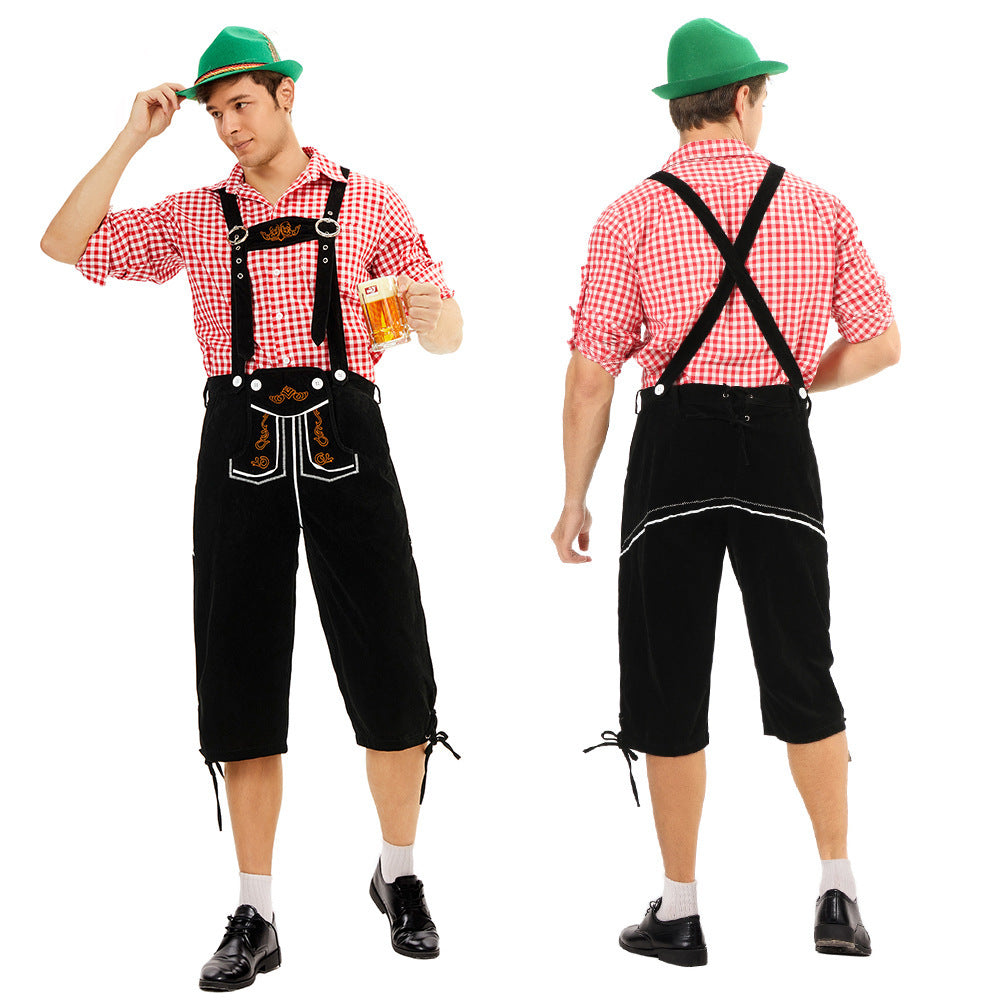 Herren nan knielange Wildlederimitat Lederhose mit detaillierter Stickerei Shop Nory