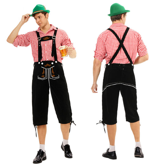 Herren nan knielange Wildlederimitat Lederhose mit detaillierter Stickerei Shop Nory
