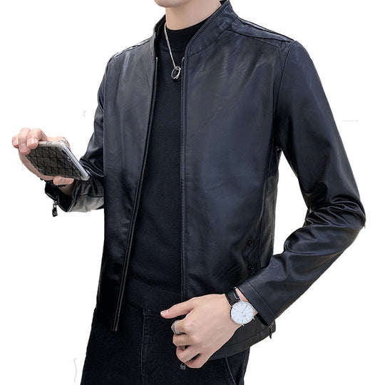 Herren schlanker Kunstlederblouson mit Stehkragen und Zweiwege-Reißverschluss Shop Nory