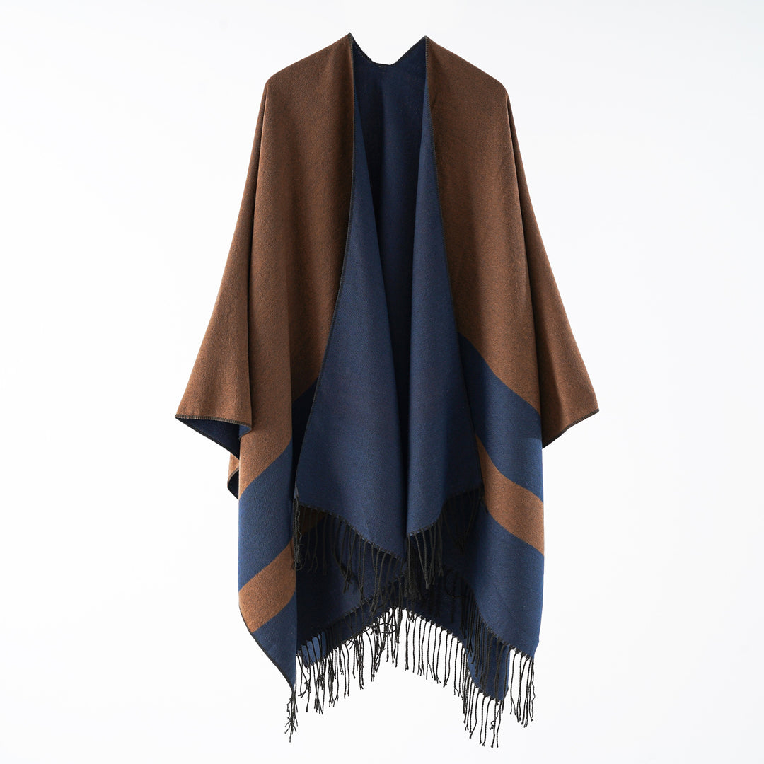 Damen Multifunktionaler Fransen‑Wickelponcho aus Wollmix mit doppellagigem Fall Shop Nory
