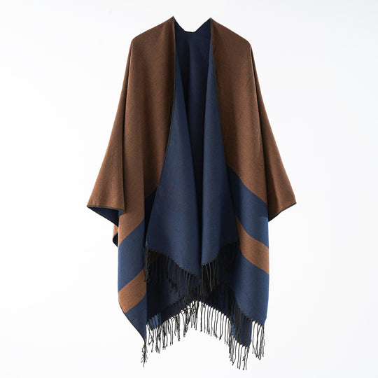 Damen Multifunktionaler Fransen‑Wickelponcho aus Wollmix mit doppellagigem Fall Shop Nory