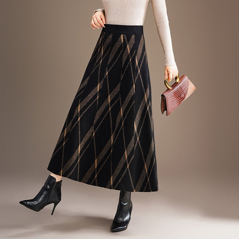 Damen Eleganter und fließender Maxirock mit diagonalen Mustern Shop Nory