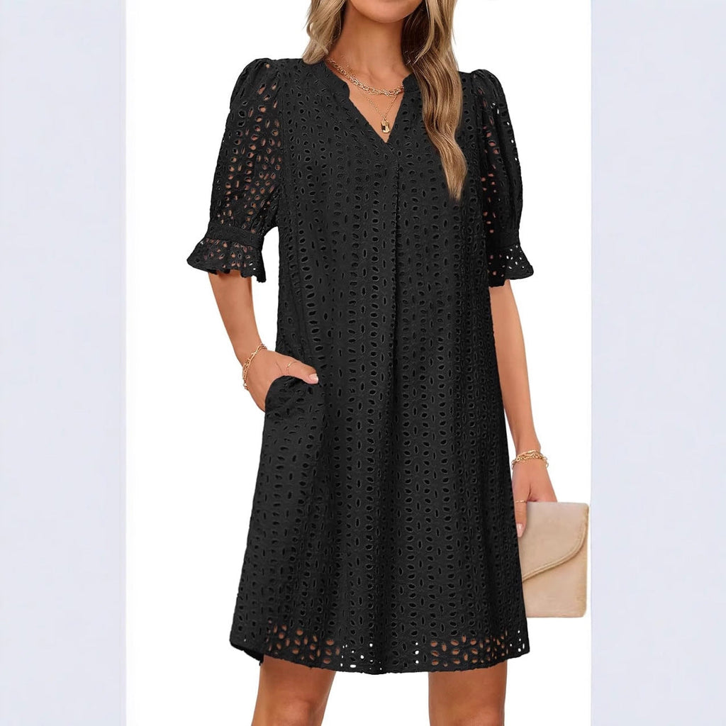 Damen luftiges Blumenkleid mit eleganten Lochdetails