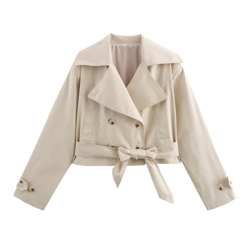 Damen kurze Trenchjacke mit eleganter Taillierung und praktischen Taschen