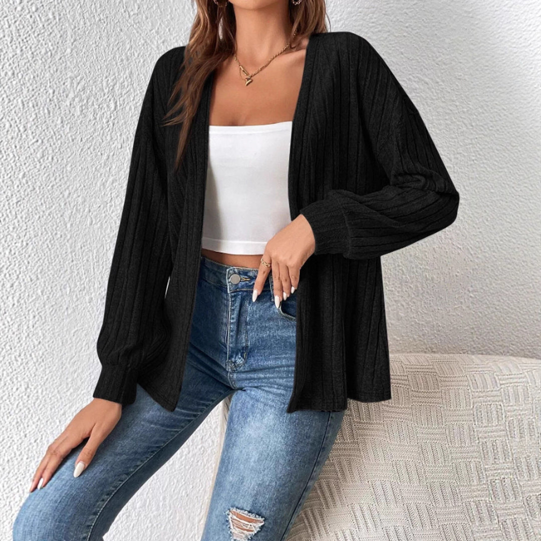 Damen Offener Gerippter Longcardigan aus feinem Strick mit Oversize-Ärmeln Shop Nory