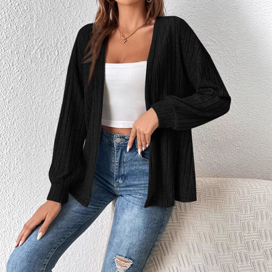 Damen Offener Gerippter Longcardigan aus feinem Strick mit Oversize-Ärmeln Shop Nory