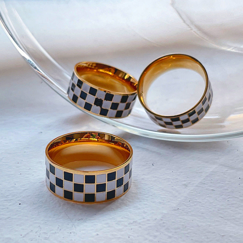Damen Ring mit modernem Schachbrettmuster Shop Nory