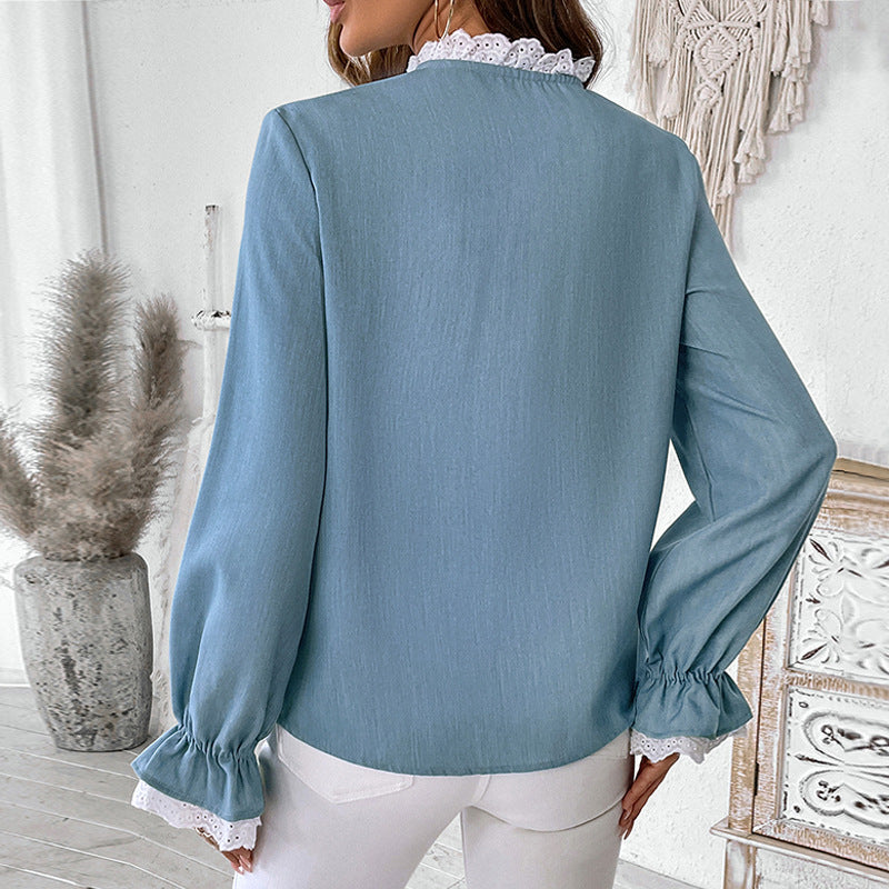 Damen Romantische Bluse mit Häkelspitzen-Besatz und Ballonärmeln Shop Nory