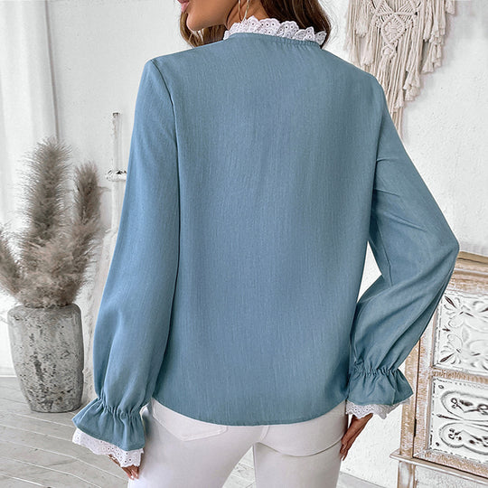 Damen Romantische Bluse mit Häkelspitzen-Besatz und Ballonärmeln Shop Nory