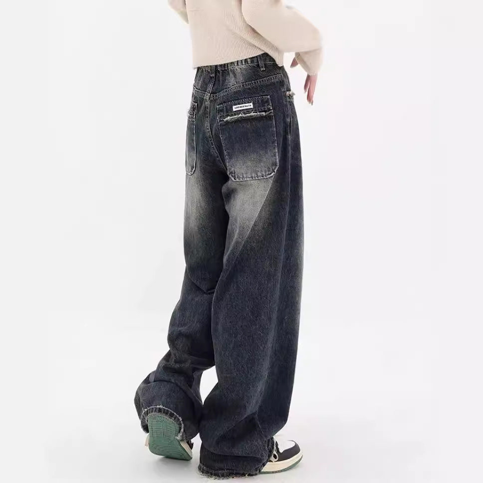 Damen Weite Baggy-Jeans mit authentischem Used-Look
