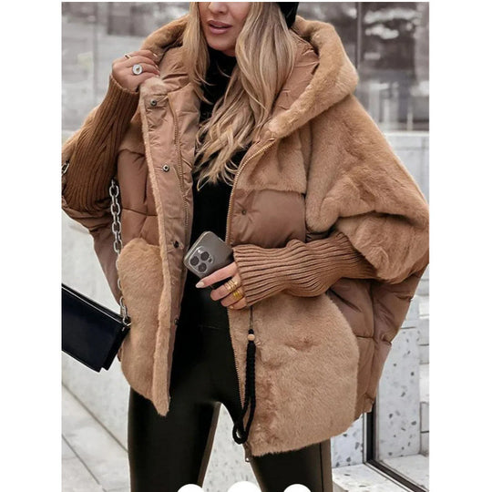 Damen nan gesteppte Kurzjacke mit Teddyfell-Einsätzen, Kapuze und integrierten Rippbündchen Shop Nory