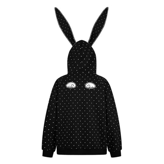 Damen Oversize-Kapuzenpullover mit Hasenohren, gepunktetem Allover und Kängurutasche Shop Nory