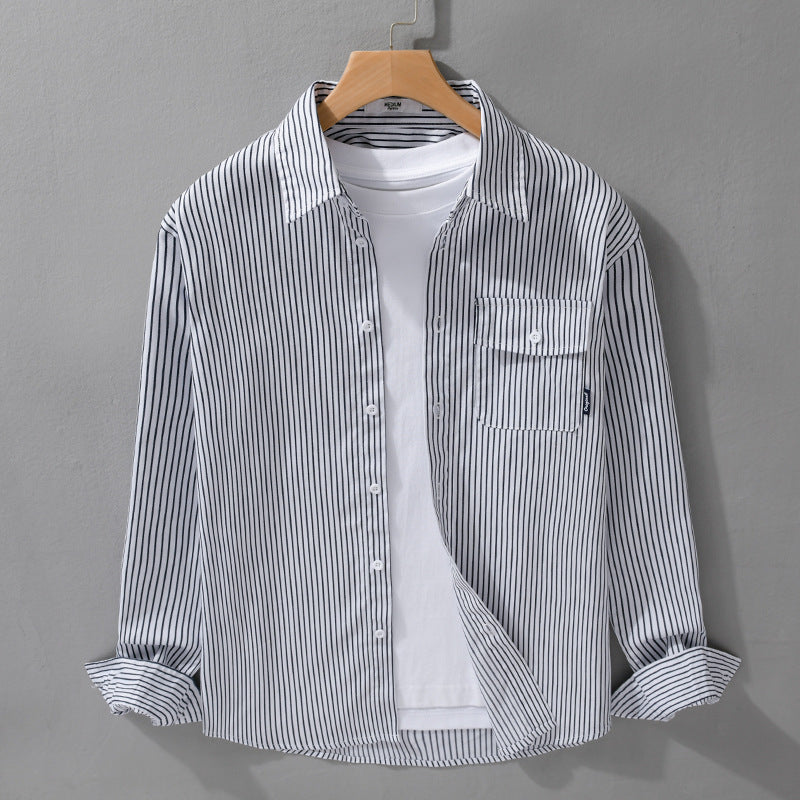 Herren Leichtes gestreiftes Hemdjacken-Overshirt aus Baumwoll-Leinenmix mit Brusttasche Shop Nory