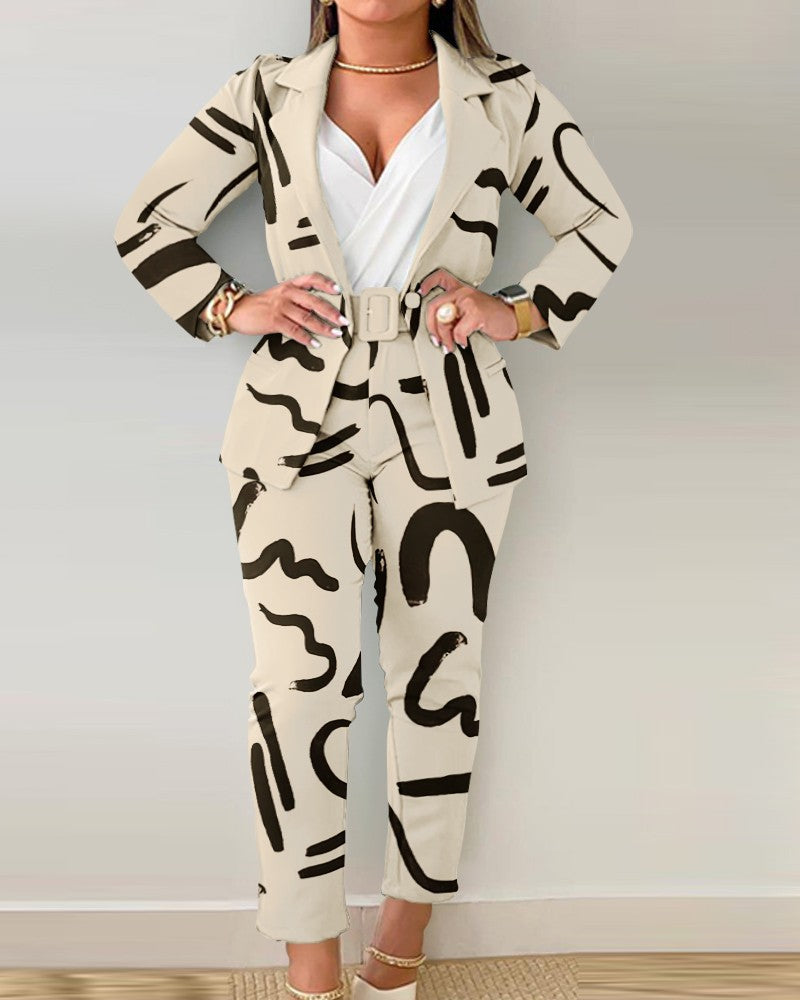 Damen Blazer-Set mit figurbetontem Schnitt und modischem Leopardenmuster Shopnory